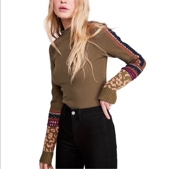 Free People Tops - NEW FREE PEOPLE Switch It Up Contrast Knit Cuff Thermal Long Sleeve Top Small